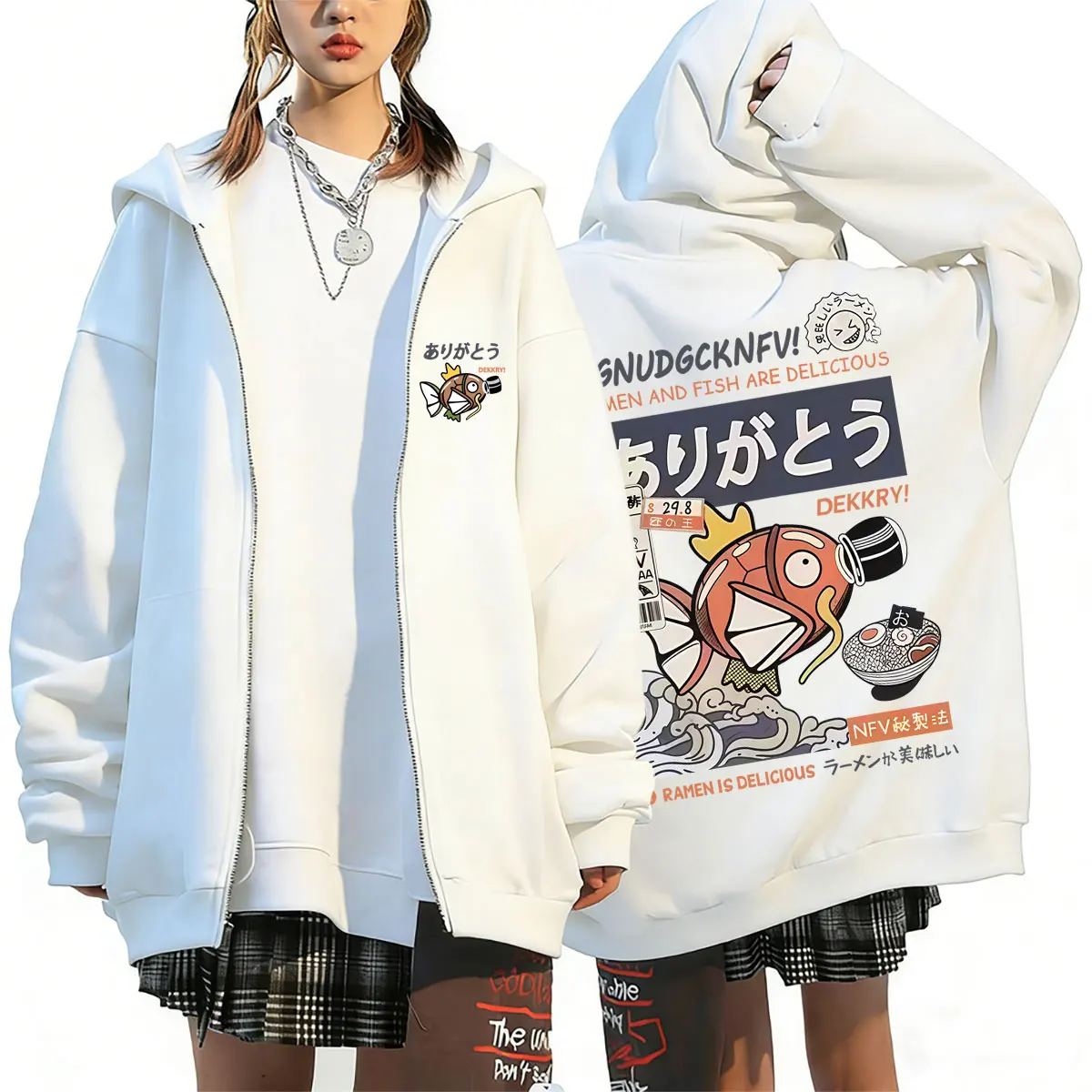 Japanese Style King Carp Sushi Sashimi Ramen and Fish Are Delicious Zipper Hoodie Men Women Casual Oversized Zip Up Jacket Coat