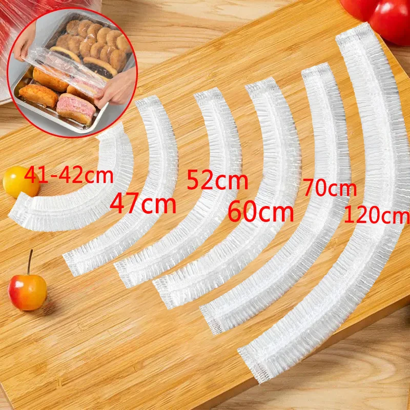 Disposable Food Cover Plastic Shower Cap Fruit Food Cover Elastic Plastic Wrap Cover Food Grade Storage Bag Kitchen Organizer