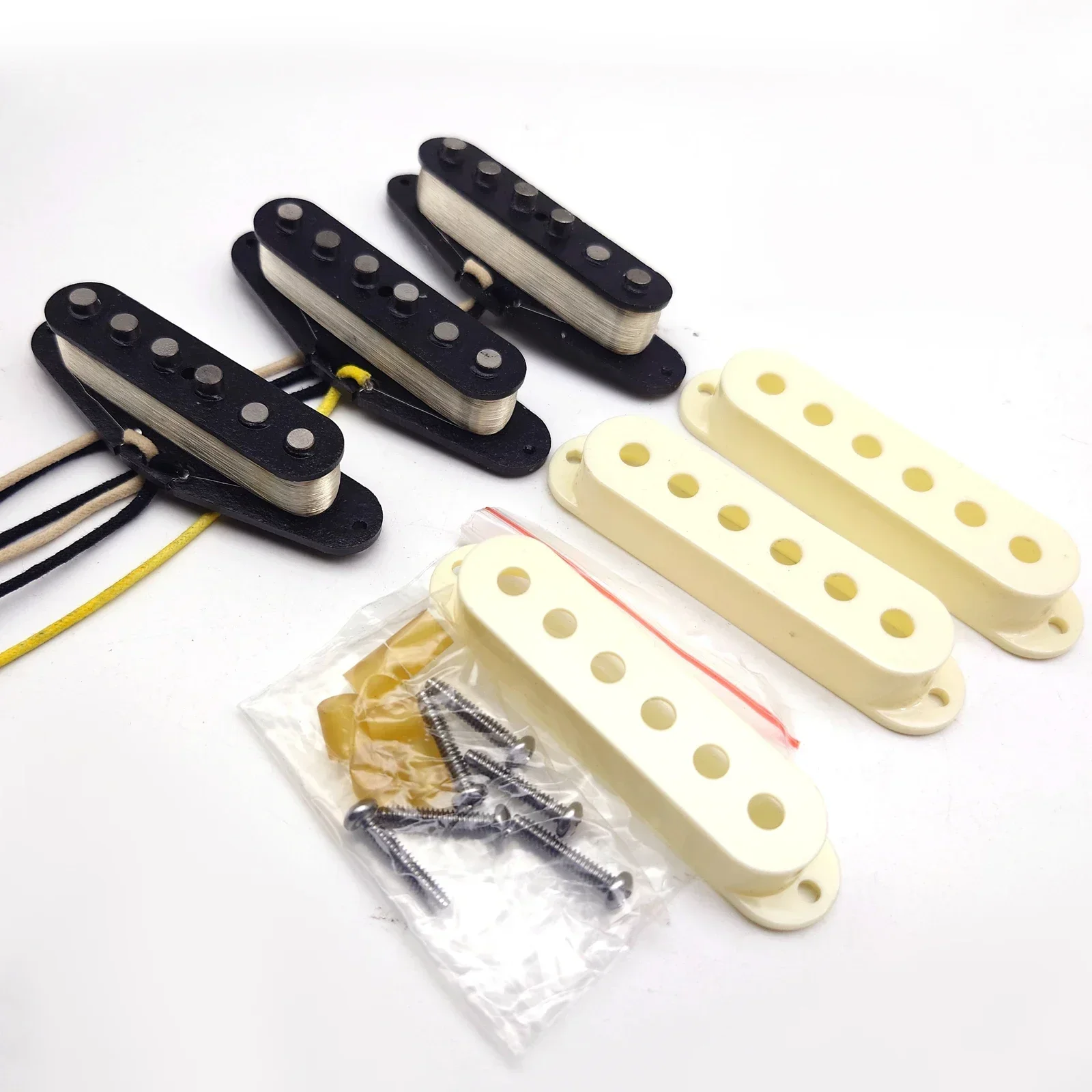 SSS Pure Silver-Wound Electric Guitar Pickups 50S Neck Bridge Middle Pickup Set for ST Guitars Replacement Parts