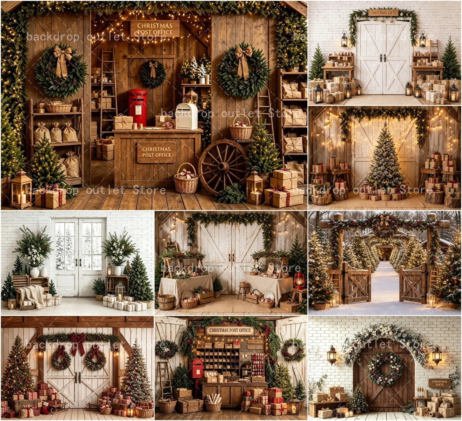 Mehofond Christmas Photography Background Wood Barn Door Gifts Xmas Tree Wreath Kids Family Winter Portrait Decor Backdrop