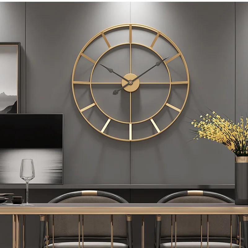 24 Inch Gold Skeleton Wall Clock Modern Silent Non‑Ticking Decorative Clock for Living Room Dining Office Wall Decoration