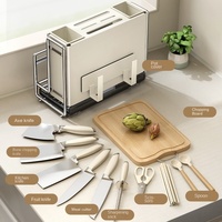 Cream Style Kitchen Organizer Knife Holder Storage Rack Household Multifunctional Rack Stainless Steel Wall Mounted Knife Holder