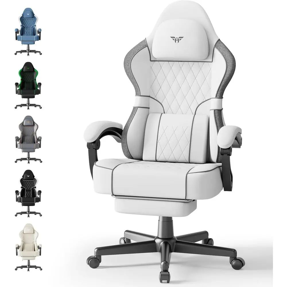 

Ergonomic Breathable Fabric Gaming Chair with Footrest and Adjustable Armrests, White