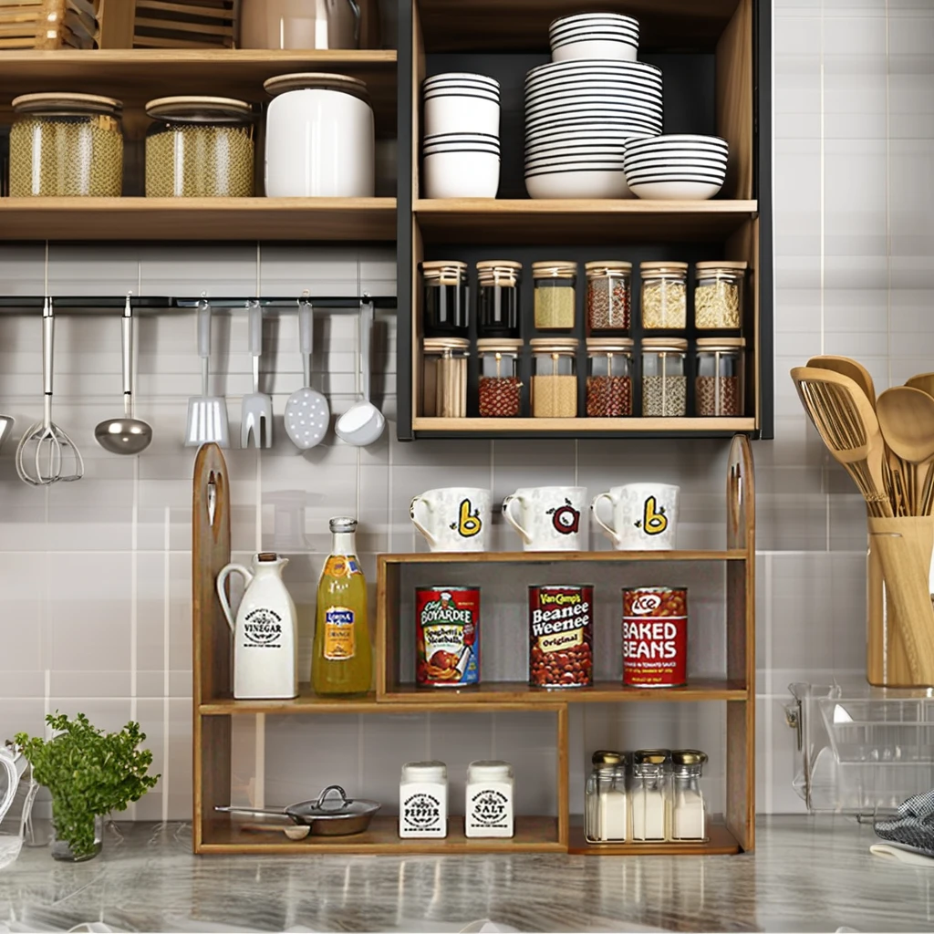 

Двухуровневая настенная складная полка из массива дерева для хранения на столешнице, органайзер для кухни, подставка для специй, держатель для инструментов, для домашнего использования