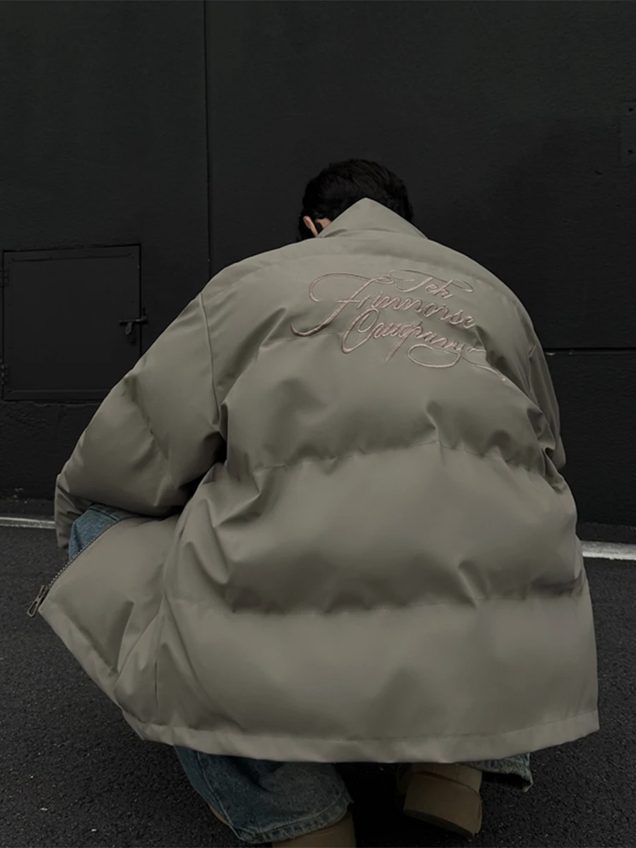 

Мужская зимняя утепленная куртка из искусственной кожи с вышивкой в американском стиле, модная повседневная верхняя одежда с хлопковым наполнителем