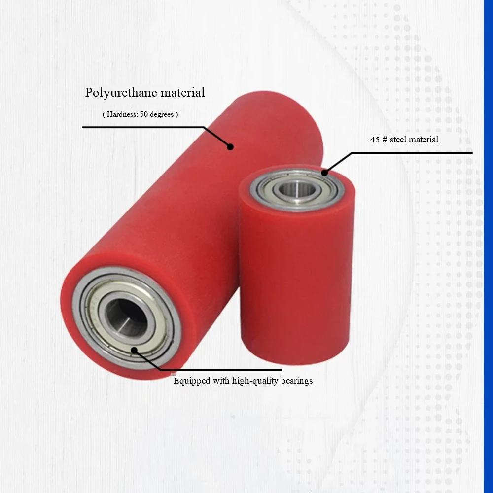 1pcs 50A Polyurethane Red Coated Wheels with PU Double - Bearing Unpowered Rollers Wear - Resistant Rubber Rolls OD 30/35mm