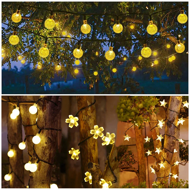 Decorações de Natal Solar String Lights, pátio, bola bolha, luzes LED, impermeável, alimentado Pátio Luz, Festa Jardim, 217