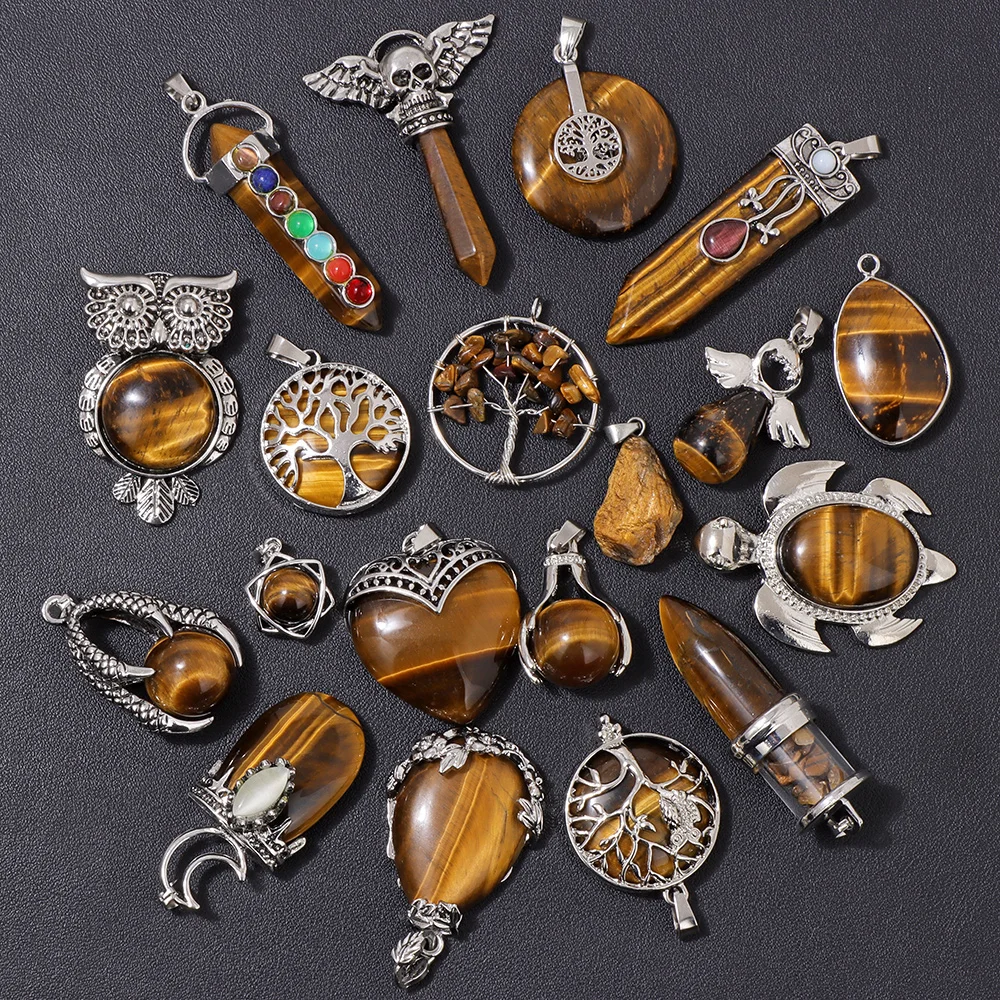 

Новинка, 2 шт./лот, натуральный желтый тигровый глаз, камень, кулон, серебряный цвет, металлическая упаковка, каменные подвески для изготовления ювелирных изделий, ожерелье, сделай сам