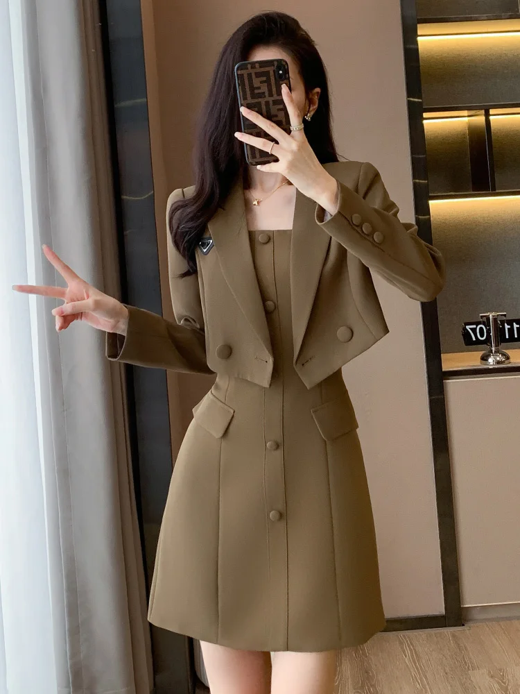 

Fashionable Short Suit Set Women's Spring New Style Small Size High-End Feelings Small Western Dress Two-Piece Set Large Size