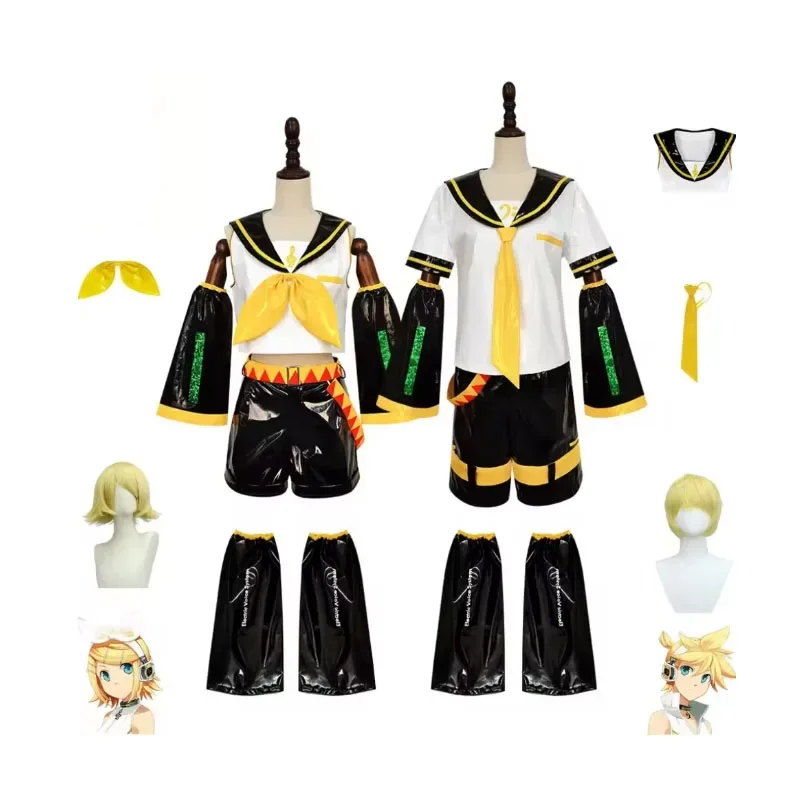 أزياء أنيمي رين لين التأثيرية زي البحارة لحفلة الهالوين باروكات صفراء لعيد الميلاد ملابس كوميك كون مجموعة كاملة للأولاد والبنات