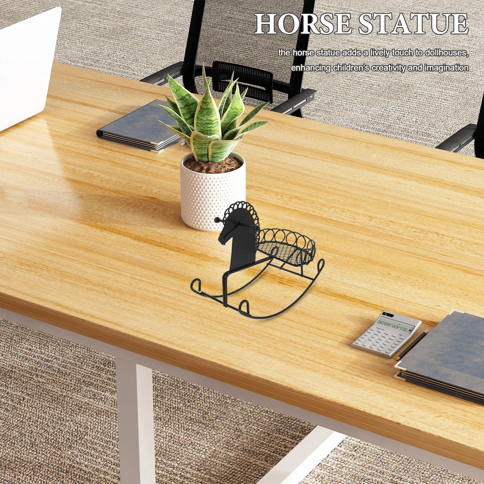 2 Pcs Mini Toys Miniature Rocking-chair Decor Cartoon Metal Horse Figurines Toddler