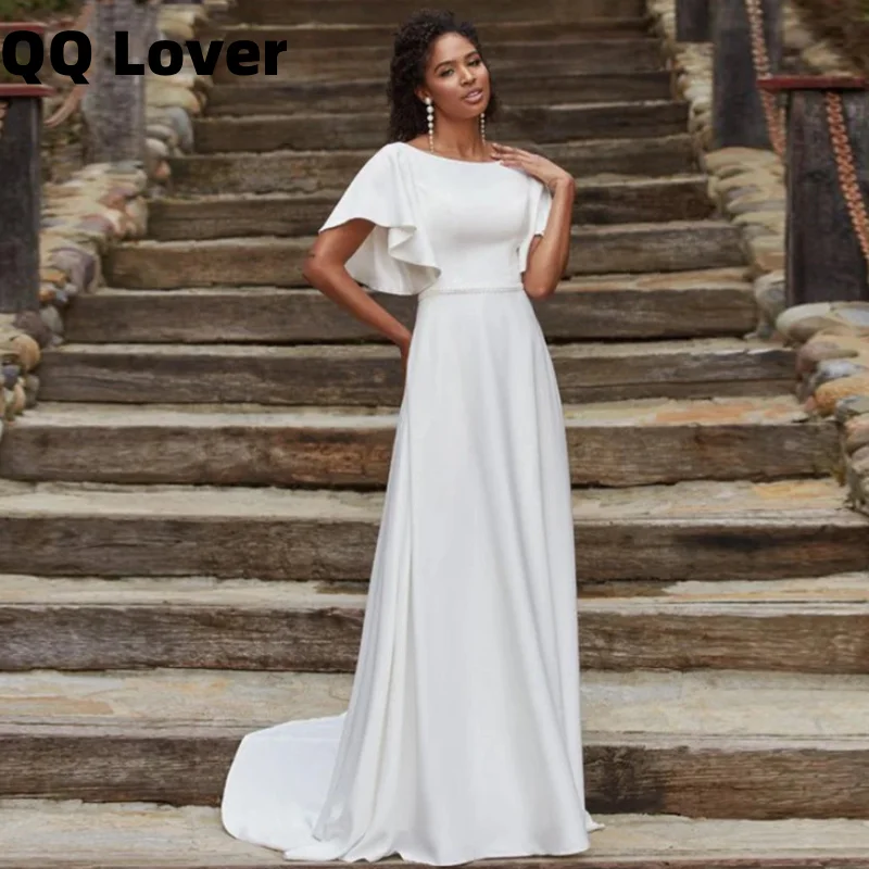 

Customized Latest 2025 Wedding Dresses Short Sleeves Gowns Jewel Neck Bridal Dress Buttons Back