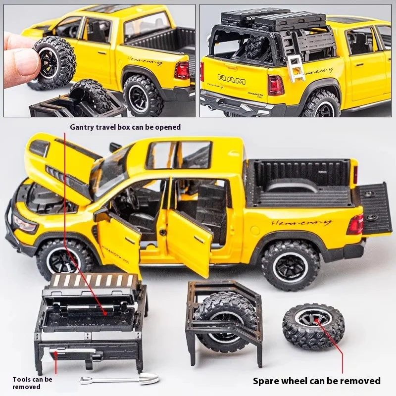 DODGE Mammoth-camioneta de aleación modelo 1000 TRX, vehículo todoterreno de Metal fundido a presión, simulación de sonido y luz, juguete de regalo para niños, 1:32