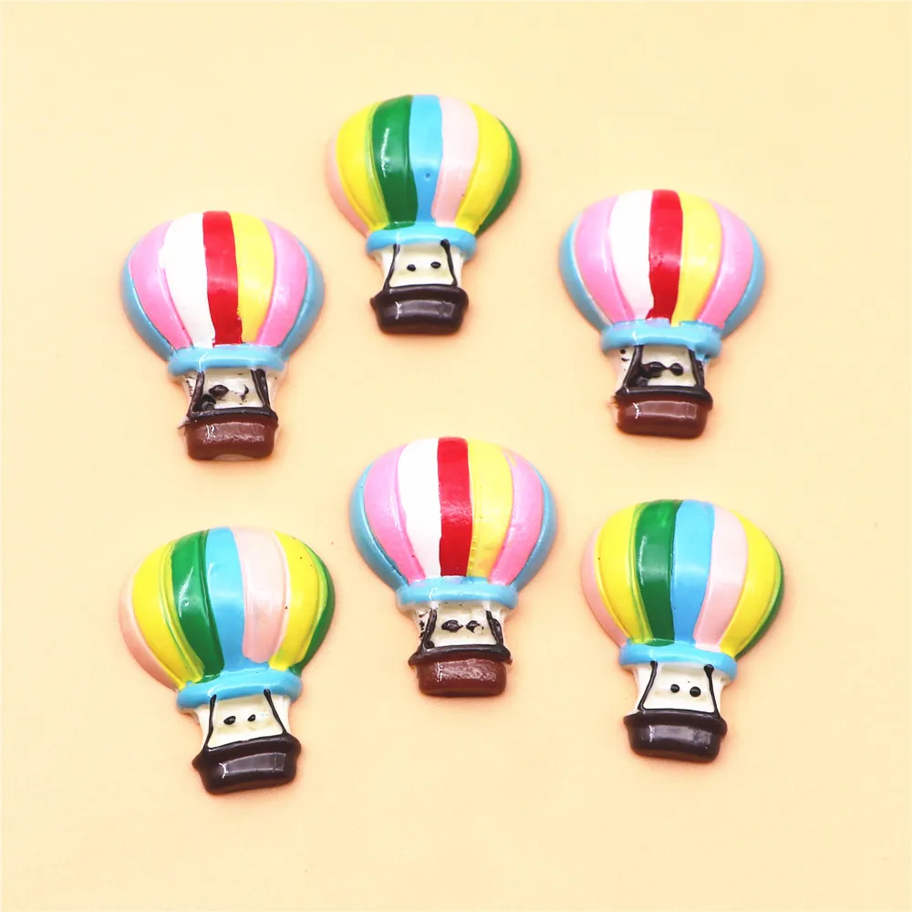 10pcs Kawaii Hot Air Balloon Resin Miniature Art Supply Flatback Cabochon DIY Decorative Craft Scrapbooking,22*28mm