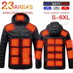 23 Areas Heated Jackets Men Women Outdoor Cotton Coat Long Sleeves USB Heating Hooded Jackets Warm Winter Thermal Clothing S-6XL