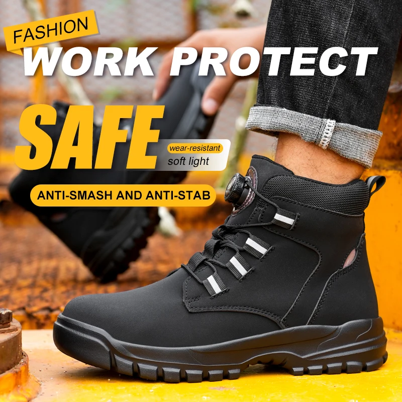 أزرار دوارة أحذية السلامة للرجال مقاوم للماء الصلب تو أحذية أمان الرجال مكافحة سحق المضادة للثقب أحذية واقية #3