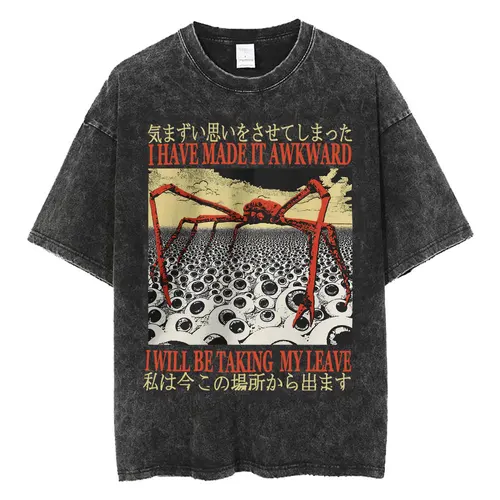 Camiseta con texto en inglés ""I Have Made It Awkward I Will Be Taking My Leave Meme"", camiseta divertida con cangrejo de araña japonés, camisetas lavadas Vintage de moda Unisex