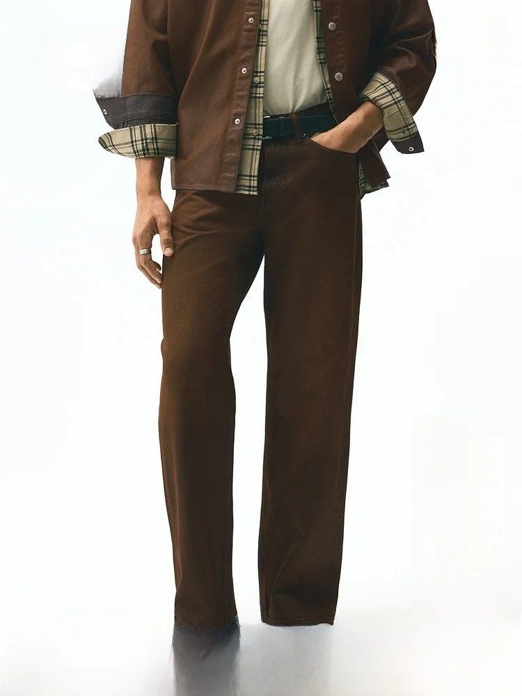 

Мужские повседневные джинсы H&M прямого кроя с высокой талией, 100% хлопок, на молнии, в стиле High Street, летняя мода 2025, осенняя коллекция