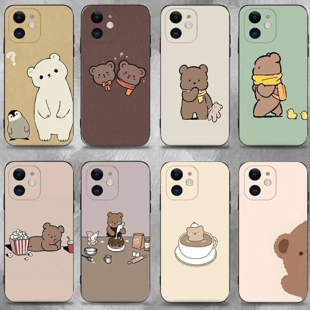

Cute Cartoon Bear Phone Case For iPhone 16,15,14,13,12,11 Plus,Pro Max,XS,X,XR,SE,Mini,8,7,Soft Silicone Black Cover