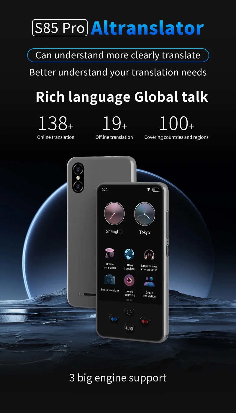 S85 Pro 4‑Inch Touch‑Screen Language Translator Device,138 Languages,Voice Video Recording,Offline Translation,8GB 2000mAh