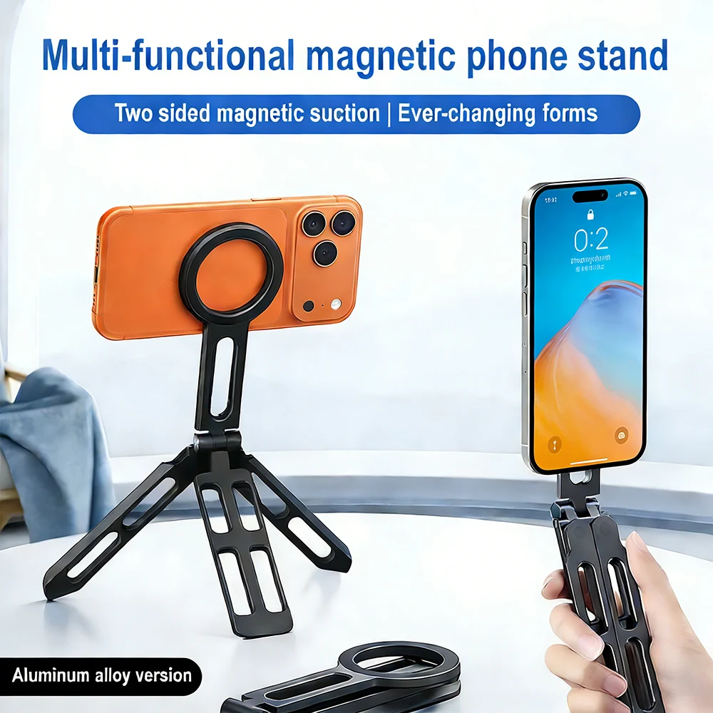 For Magsafe Magnetic Foldable Phone Tripod Alloy Smartphone Holder For iPhone 17 16 15 Pro Max Travel Selfie Stick Phone Stand