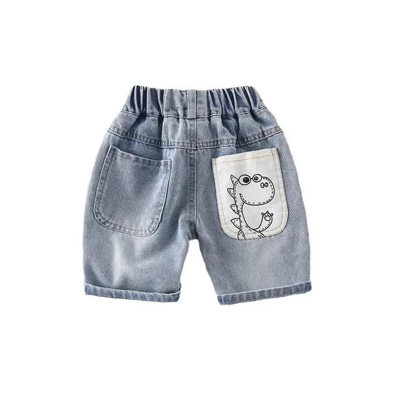 Baby Boys Jean Shorts Kids Cartoon Short Pant Toddler Denim Five Point Trousers 2024 Summer 1 To 8Yrs Children's Clothing Casual