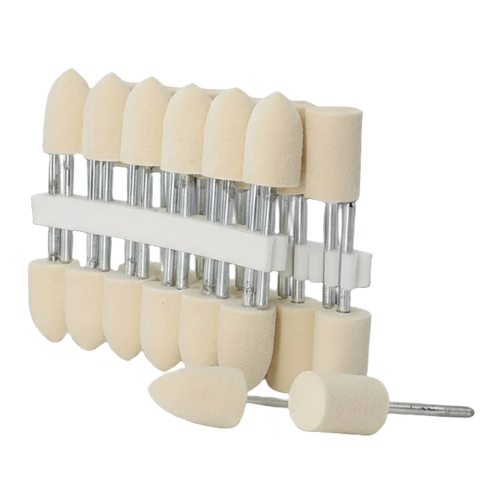 12-Piece Wool Grinding Head Set with 2.35 mm Rotary Tool Shank Diameter for Polishing Metal Glass Jade and Similar Surfaces