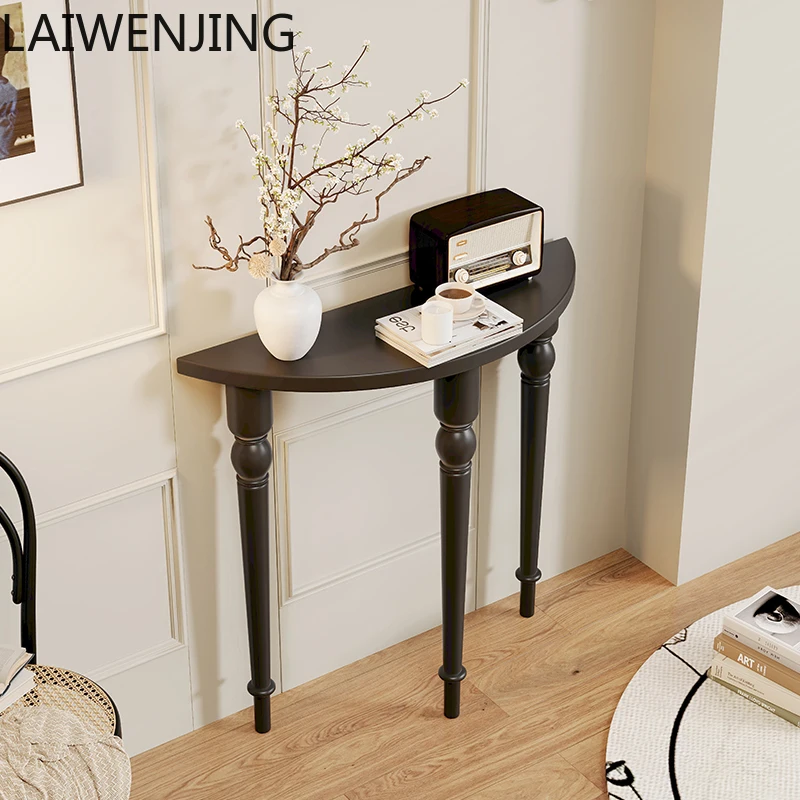 

HLZ light luxury solid wood entrance table modern simple entrance corridor semi-round table living room wall narrow table