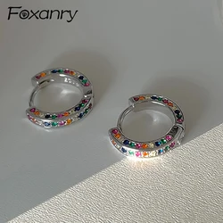 Foxanry Prevent Allergy Colorful Zircons Couples Earrings Charm Women Fashion Creative Geometric Handmade Bride Jewelry серьга