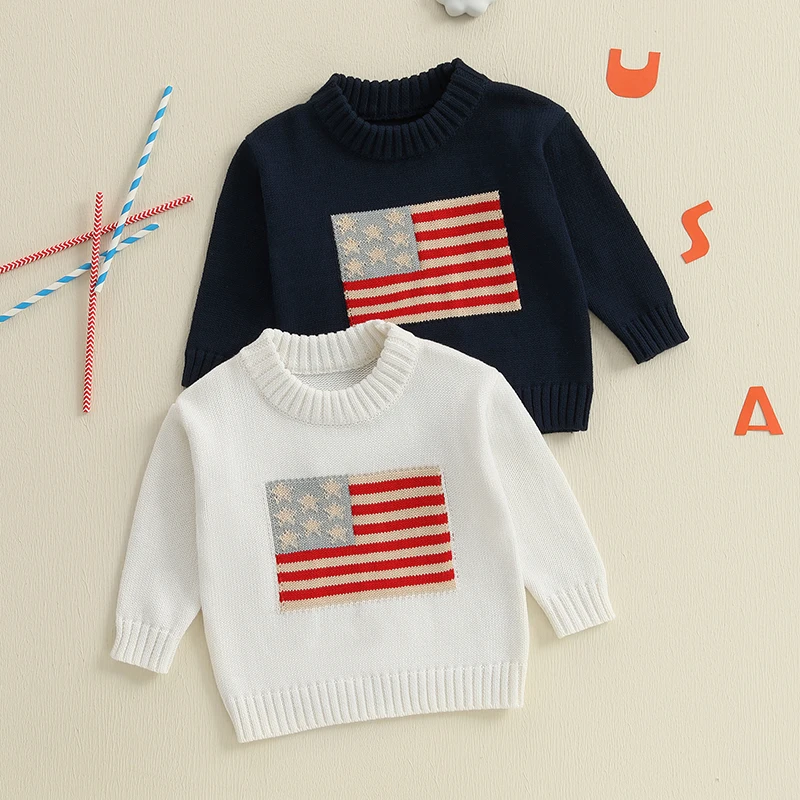 Kids 4th of July US Flag Sweater Crew Neck