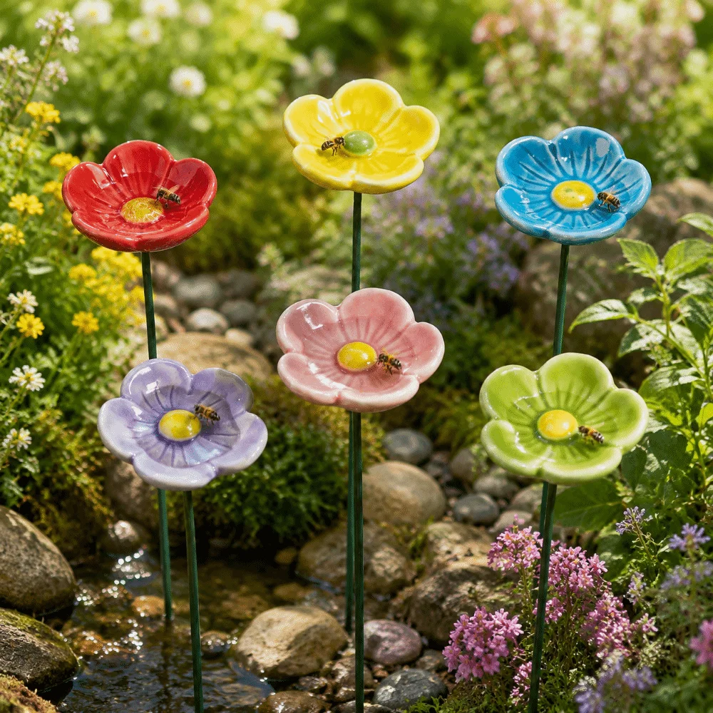 3pcs Colorful Bee Butterfly Water Dispenser Ceramic DIY Bee Watering Station Gifts Garden Decoration Insect Drinking Cup
