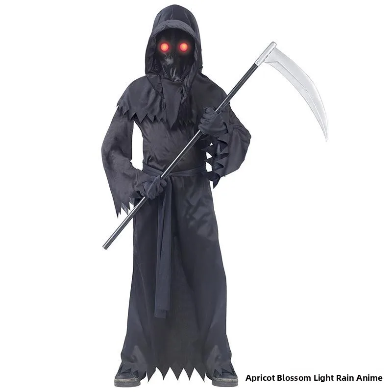 

Детский костюм на Хэллоуин, костюм Бога Смерти, загадочная террористическая коса, крутой наряд с красным глазом и подсветкой для выступления на сцене