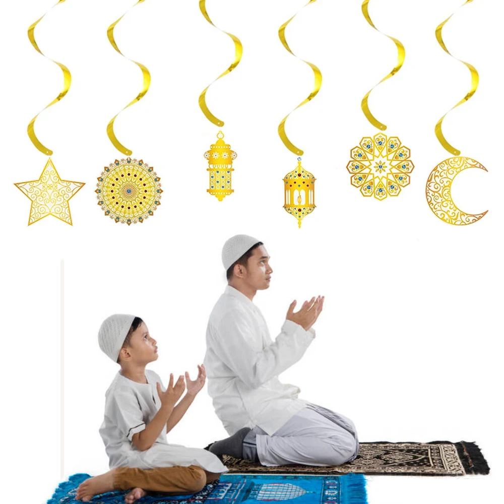 Ramadan Gold Swirl Banner Dekoration Eid Mubarak Decke Hängen Ornament Muslimischen Stern Mond Anhänger für Zuhause Ramadan 2026 – Detail 1