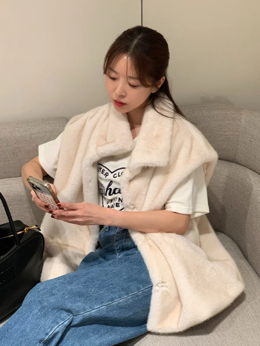 

Женский жилет Laitu из искусственного меха с воротником, свободный крой, утепленный, теплый, премиум-класса, для повседневной носки