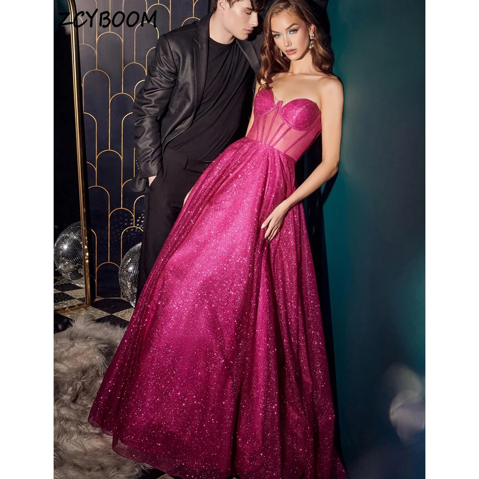 Charming Rose Purple Sweetheart Shiny Sleeveless Evening Dress 2024 Beach A-Line Floor Length Tulle Custom Made Party Prom Dress