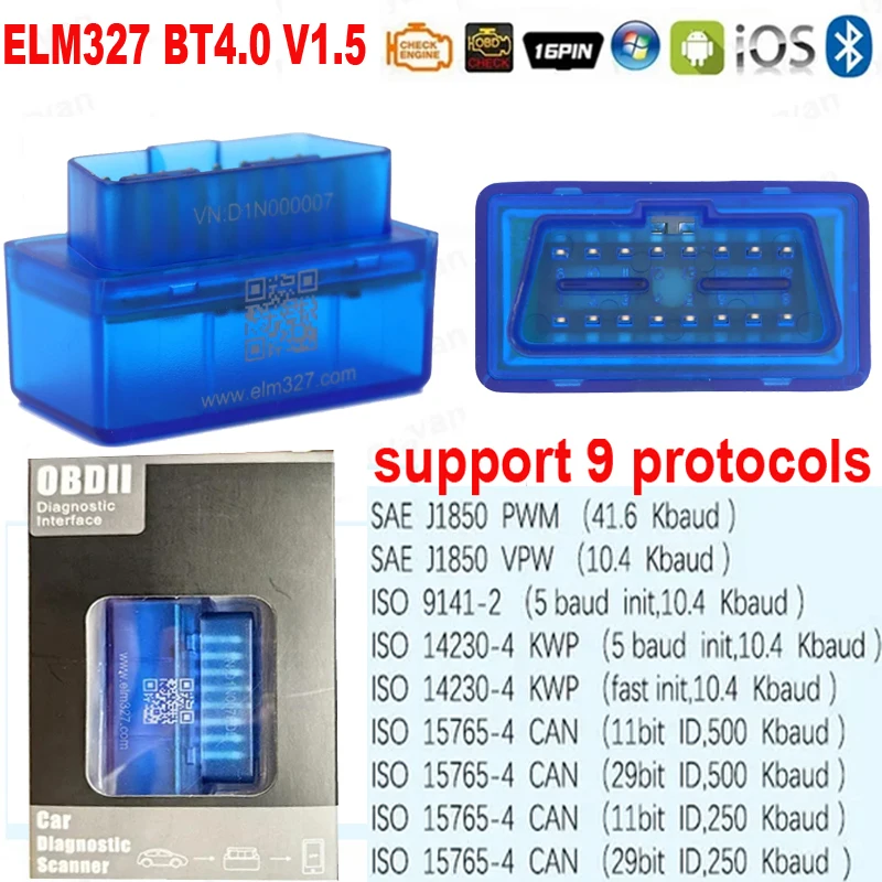 

ELM327 V1.5 Bluetooth V4.0 OBD2 Сканер Поддержка 9 протоколов для iPhone IOS/Android Авто OBDII ELM327 Инструмент диагностики считывателя кодов