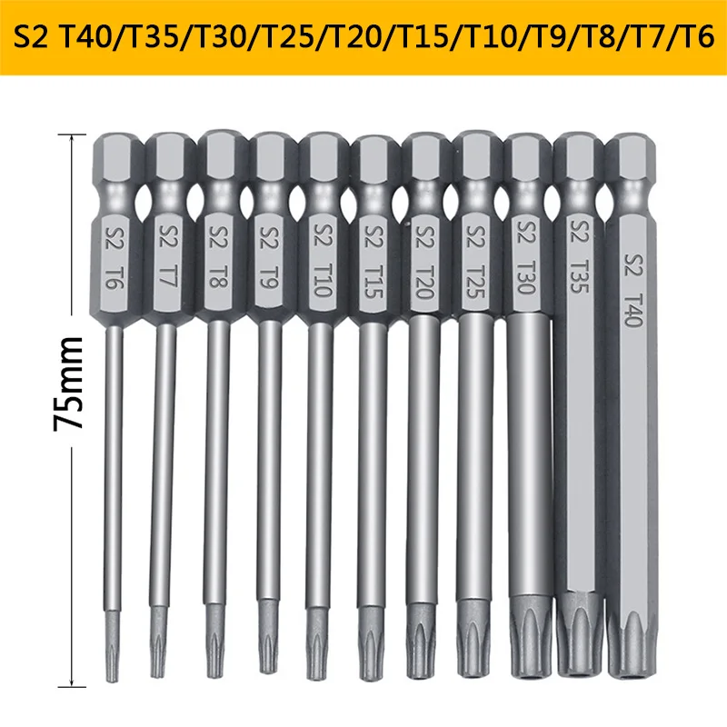 11PCS 75/100mm Security Bit Set Tamper Proof Screwdriver Drill Bit Screw Driver Bits Torx Flat Head 1/4\