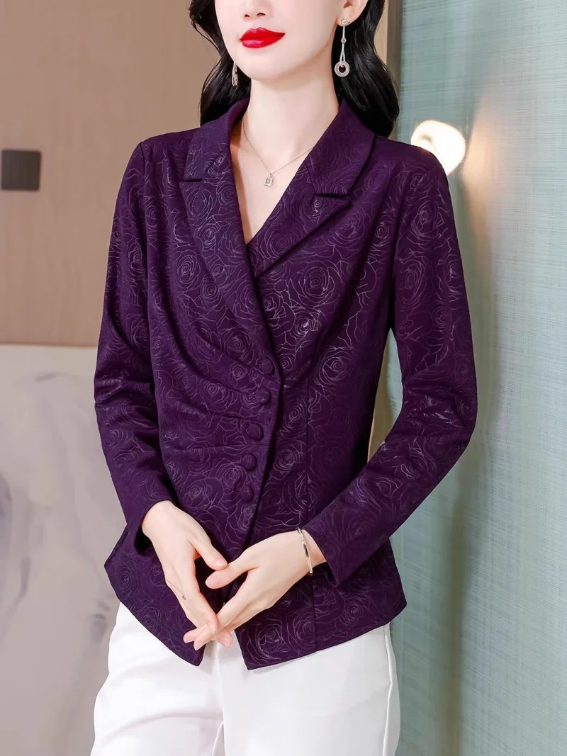 

Elegant Purple Blazer for Women, Vintage Jacquard Office Jacket, Spring Autumn Business Casual Stylish Outerwear w1706