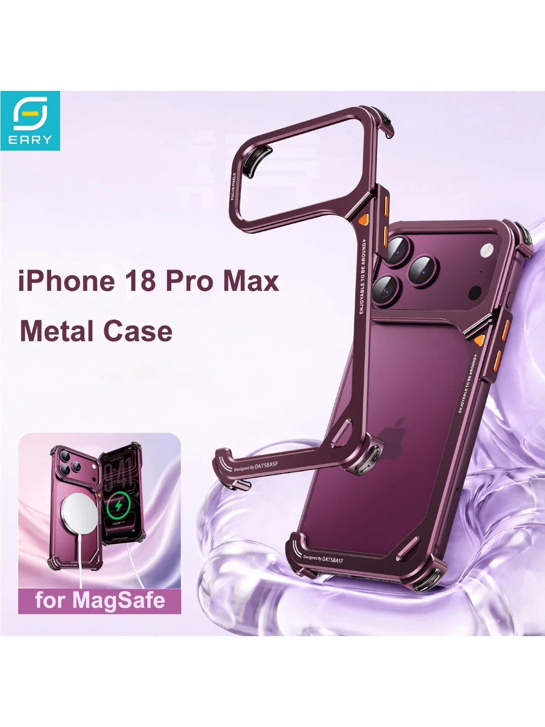 Etui na telefon Eary w kształcie litery 9 do iPhone 18 Pro Max 18 Pro z podstawką, metalowym bezramkowym bumperem, kompatybilne z Magsafe, minimalistyczne, odporne na wstrząsy. — zdjęcie produktu 7