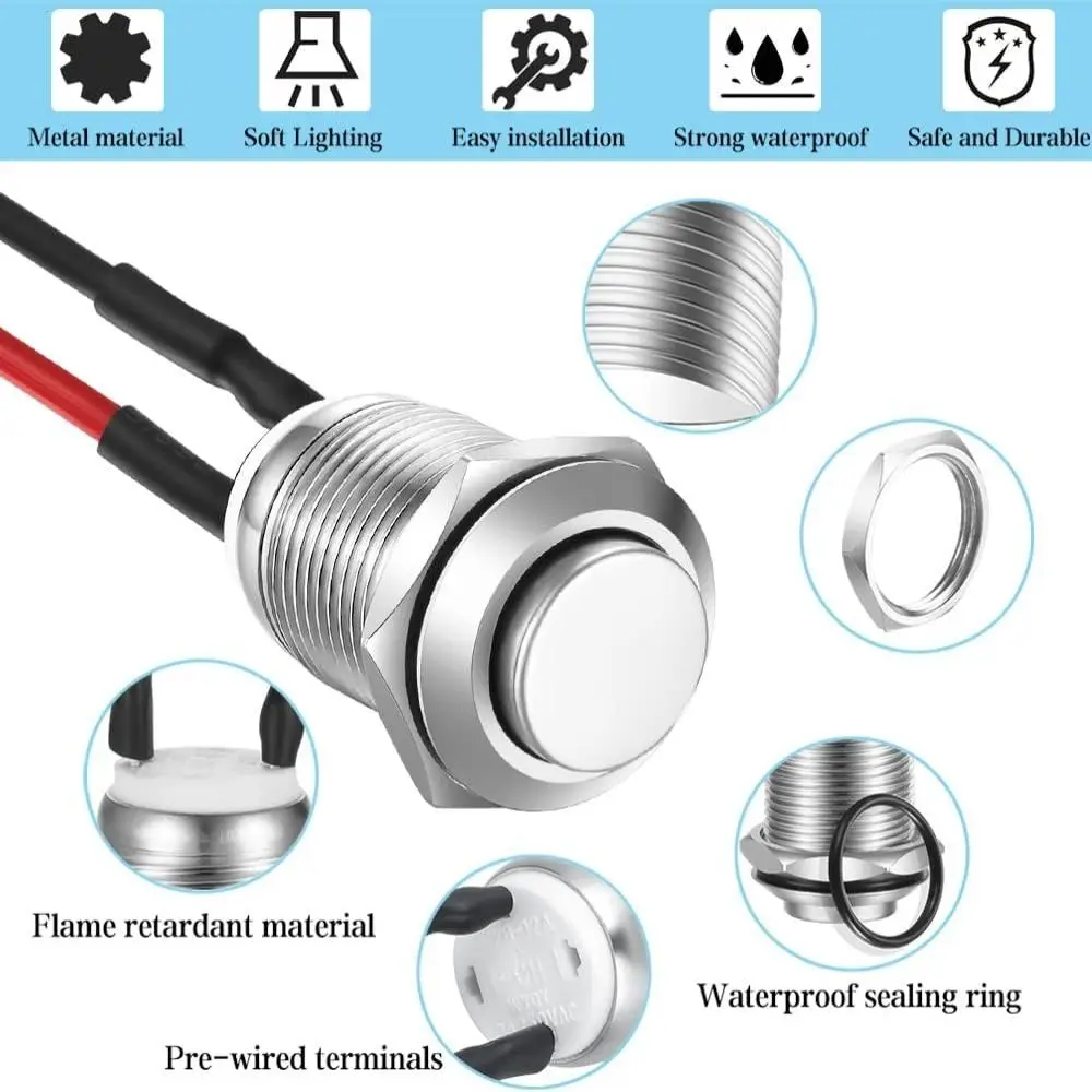 Widely Application 12mm Push Button Switch Latching Self-Locking 2A 12V/24V/125V/250V AC Stainless Steel