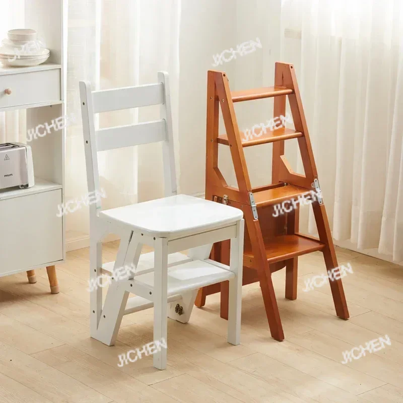JC 室内クライミング用ハイチェア キッチン用無垢材頑丈なラダーチェア 多機能ラダースツール 折りたたみ式ステップラダー