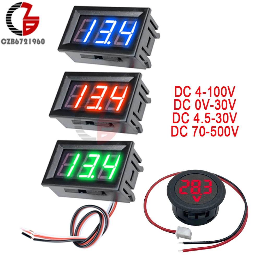 DC 4-100V LED Digital Display Circular Two-wire Voltmeter 12V DC Digital Voltmeter Head Display Reverse Connection Protection