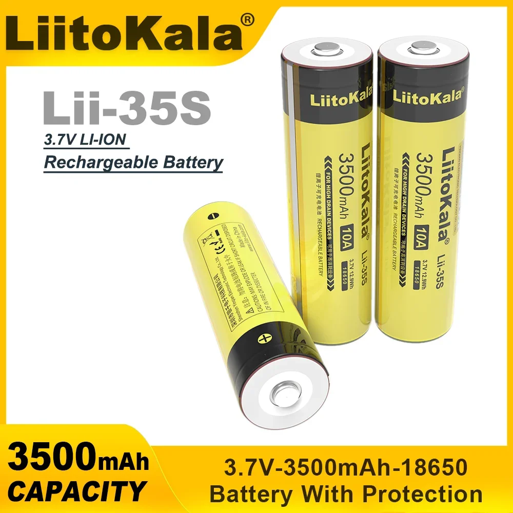 6PCS LiitoKala Lii-35S 18650 Battery 3.7V 3500mAh Recharge Lithium Battery Suitable For Flashlight With PCB Protection 19.3*67mm