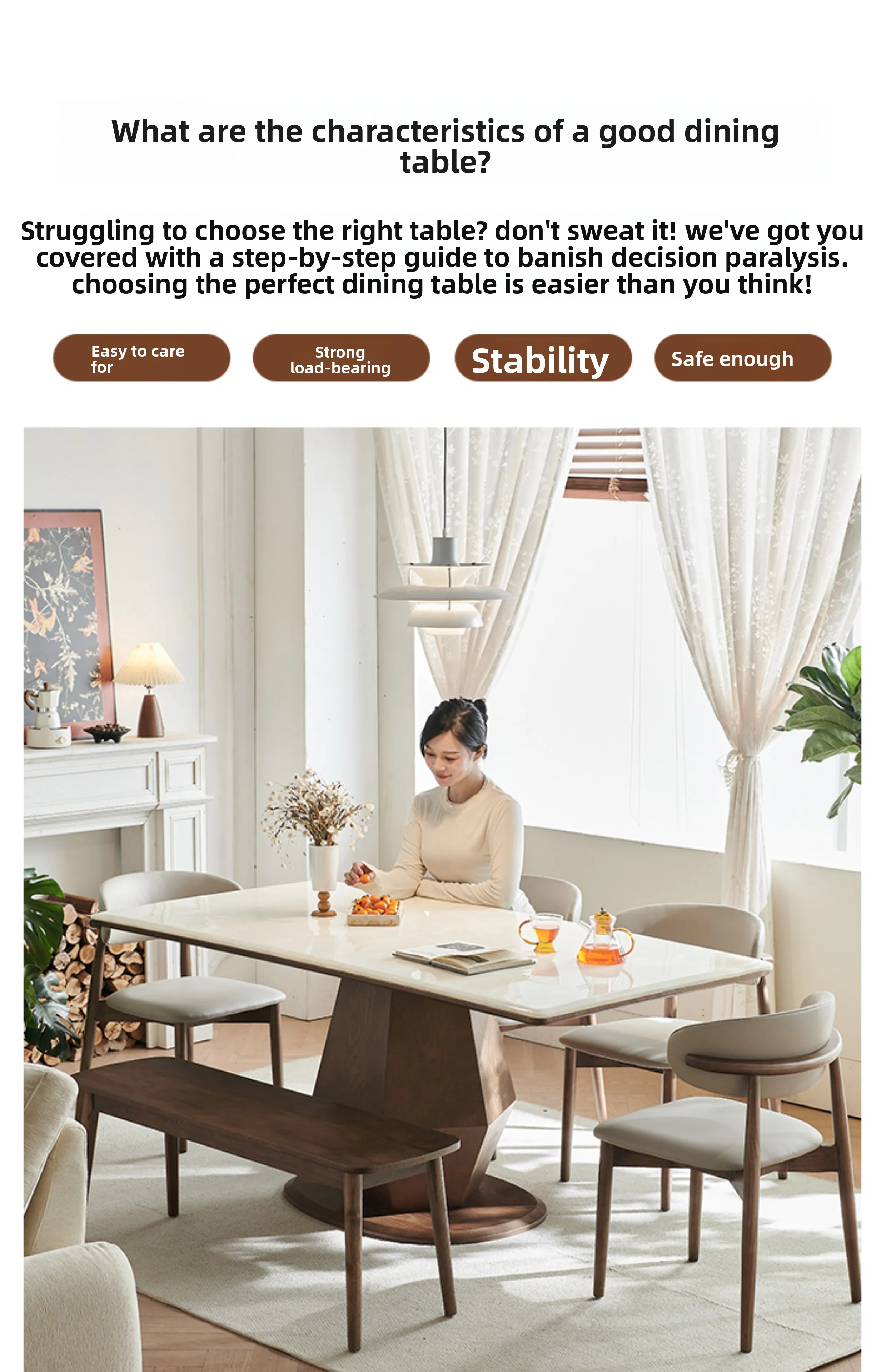 LMM high-end white ice jade household new rectangular solid wood dining table and chair combination
