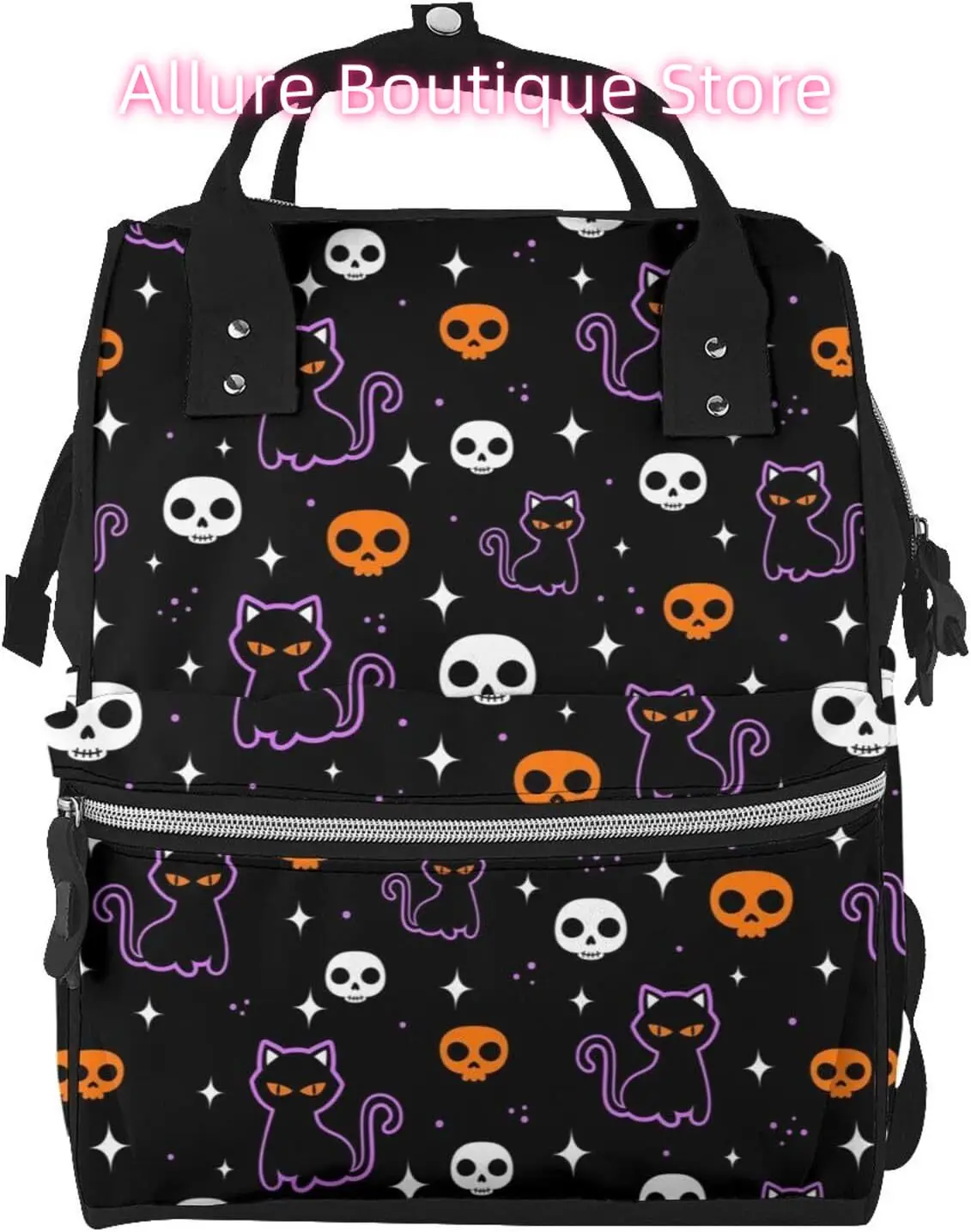 

Halloween Black Cat Diaper Bag Backpack for Women Large Capacity Nappy Bag Multifunction Waterproof Mummy Backpacks for Mom Dad