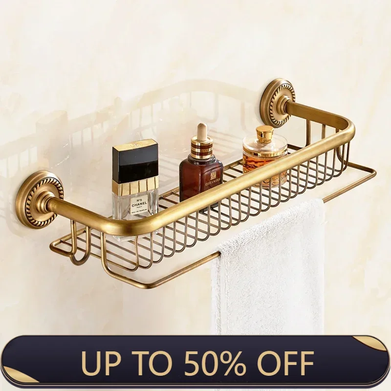 Antique Bathroom Towel Storage Rack Multifunctional All Copper Bathroom Cosmetics Rack Wall Mounted Storage Rack Bathroom Shelf