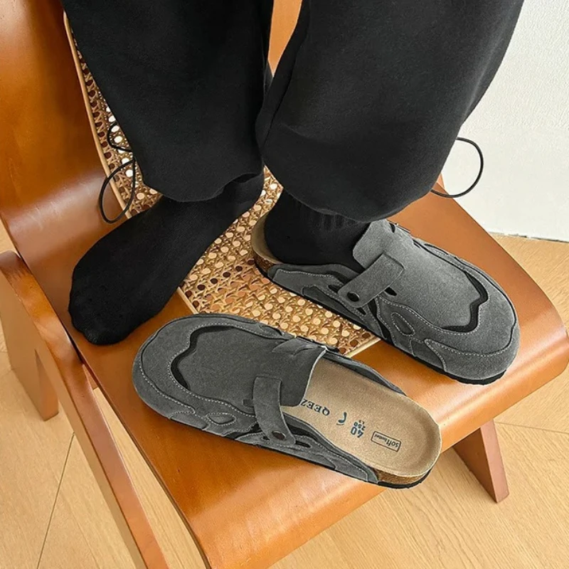 PU Leather Cork Men Slippers Women Close Toe Home Fashion Vintage shoes with Arch Support Comfort Lightweight Female Footwears image 5