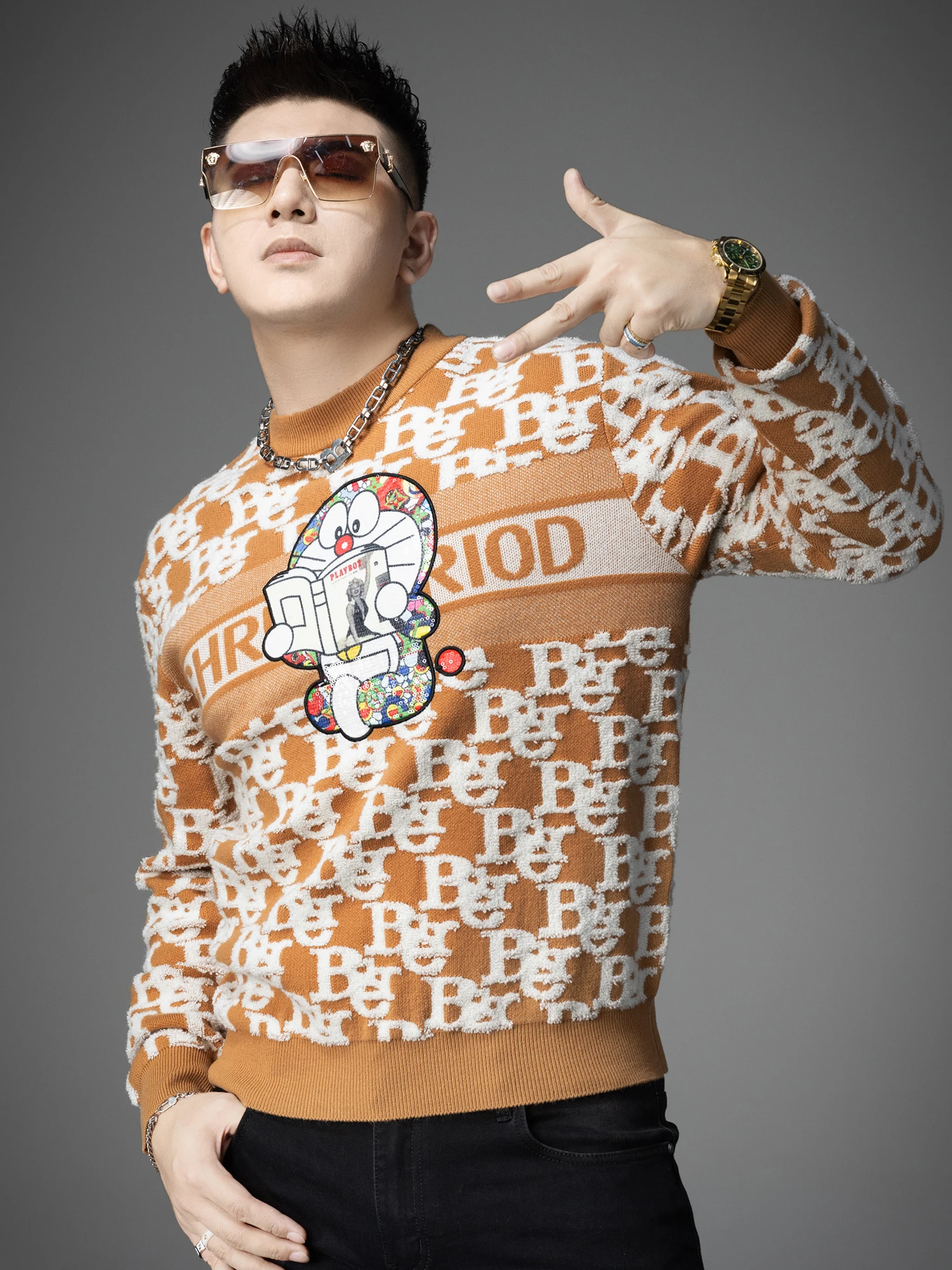 

Мужской вязаный свитер с круглым вырезом, теплый, пушистый, модный городской стиль, зимний, утолщенный, с длинным рукавом, с круглым вырезом горловины