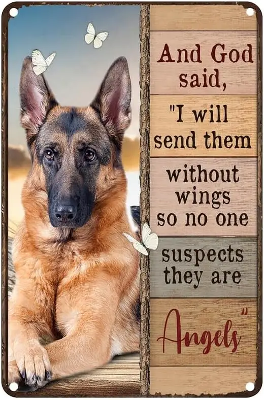 German Shepherd And God Said They Are Angles Metal Signs Decor Wall Decoration Plaque Retro Tin Sign Poster For Home Kitchen Bar