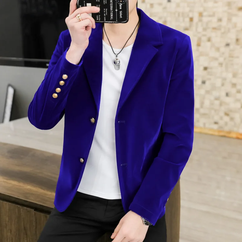 HOO 2025 Men's Autumn New Pleuche blazer Youth Double Buckle Leisure   blazer